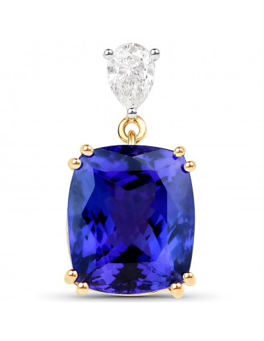 11.80 Carat Genuine Tanzanite and White Diamond 18K Yellow Gold Pendant des créatures d'habitude