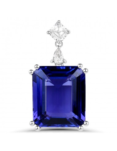 12.31 Carat Genuine Tanzanite and White Diamond 18K White Gold Pendant chez Cornerstreet bien 