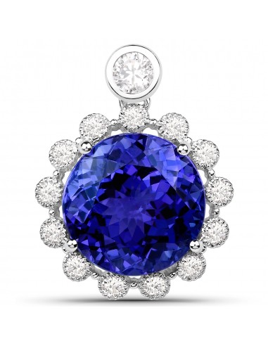 14.36 Carat Genuine Tanzanite and White Diamond 18K White Gold Pendant en ligne des produits 