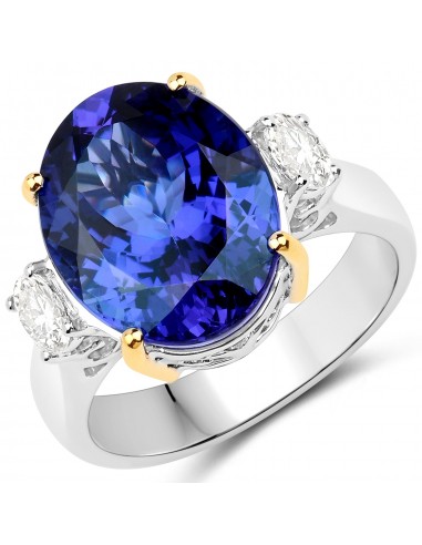 10.36 Carat Genuine Tanzanite and White Diamond 18K White Gold Ring Les êtres humains sont 