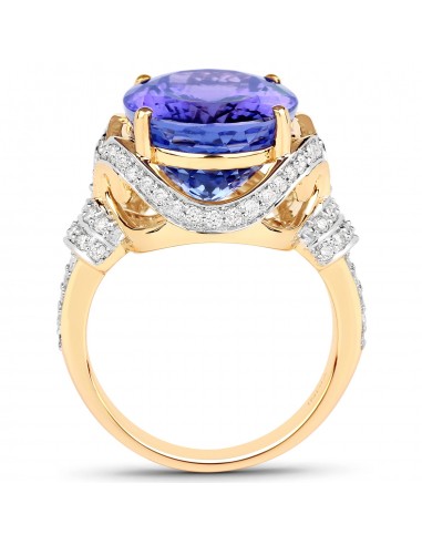 15.11 Carat Genuine Tanzanite and White Diamond 18K Yellow Gold Ring suggérées chez