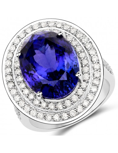 13.78 Carat Genuine Tanzanite and White Diamond 18K White Gold Ring JUSQU'A -70%! 