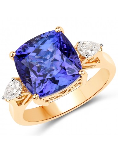 9.10 Carat Genuine Tanzanite and White Diamond 18K Yellow Gold Ring soldes