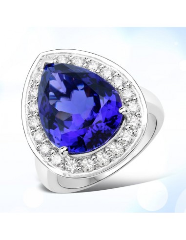 12.32 Carat Genuine Tanzanite and White Diamond 18K White Gold Ring le concept de la Pate a emporter 