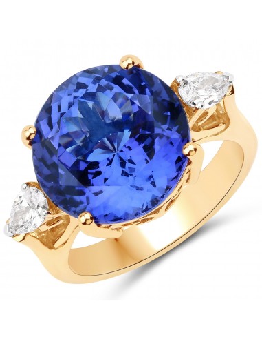 12.21 Carat Genuine Tanzanite and White Diamond 18K Yellow Gold Ring de France