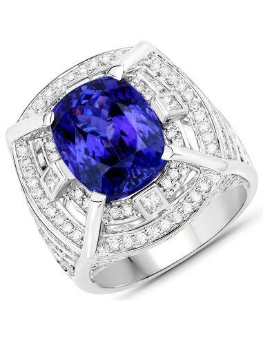 11.07 Carat Genuine Tanzanite and White Diamond 18K White Gold Ring en linge