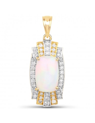 5.39 Carat Genuine Ethiopian Opal and White Diamond 14K Yellow Gold Pendant d'Europe débarque