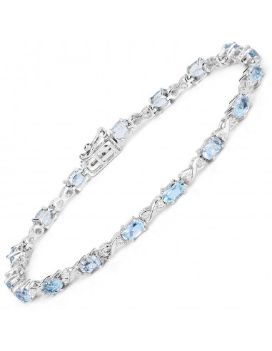 4.49 Carat Genuine Blue Topaz and White Zircon .925 Sterling Silver Bracelet Faites des économies