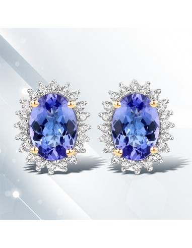 1.71 Carat Genuine Tanzanite and White Diamond 14K Yellow Gold Earrings pas cher chine