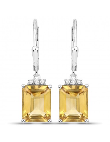 5.63 Carat Genuine Citrine and White Topaz .925 Sterling Silver Earrings destockage