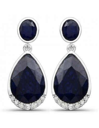 7.90 Carat Dyed Sapphire and White Diamond .925 Sterling Silver Earrings pas cher 