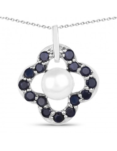 2.85 Carat Genuine Blue Sapphire and Pearl .925 Sterling Silver Pendant s'inspire de l'anatomie humaine