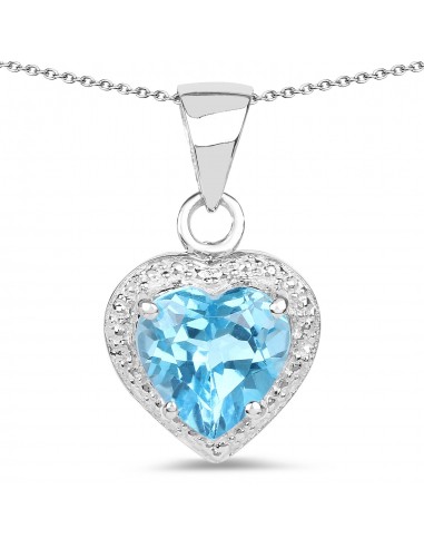 2.10 Carat Genuine Swiss Blue Topaz .925 Sterling Silver Pendant Véritable concentré