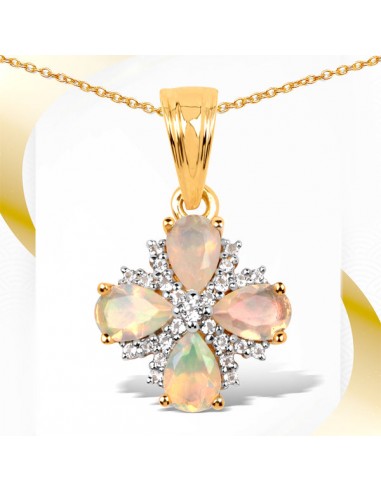 14K Yellow Gold Plated 1.19 Carat Genuine Ethiopian Opal and White Topaz .925 Sterling Silver Pendant en stock