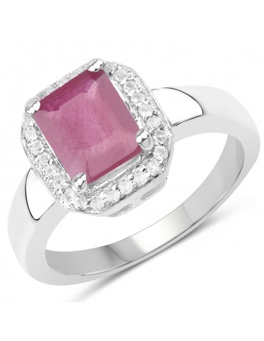 1.98 Carat Genuine Glass Filled Ruby & White Topaz .925 Sterling Silver Ring acheter