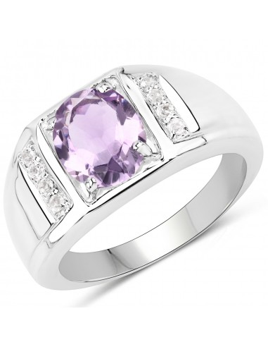 1.98 Carat Genuine Amethyst and White Topaz .925 Sterling Silver Ring Faites des économies