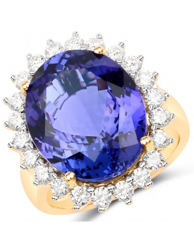 16.27 Carat Genuine Tanzanite and White Diamond 18K Yellow Gold Ring basket pas cher