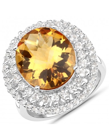 7.76 Carat Genuine Citrine and White Topaz .925 Sterling Silver Ring acheter en ligne