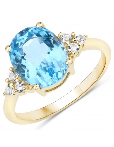 4.24 Carat Genuine Swiss Blue Topaz and White Topaz 10K Yellow Gold Ring d'Europe débarque