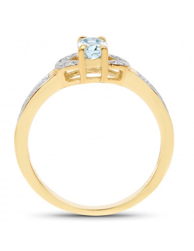 14K Yellow Gold Plated 0.42 Carat Genuine Aquamarine and White Diamond .925 Sterling Silver Ring sur le site 