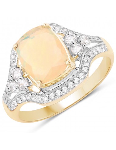 1.55 Carat Genuine Ethiopian Opal and White Zircon 10K Yellow Gold Ring Economisez 