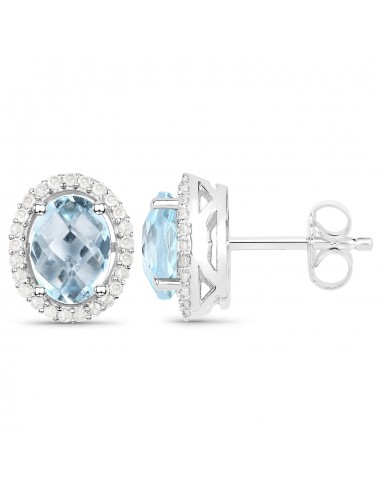 2.87 Carat Genuine Blue Topaz and White Diamond .925 Sterling Silver Earrings les ligaments