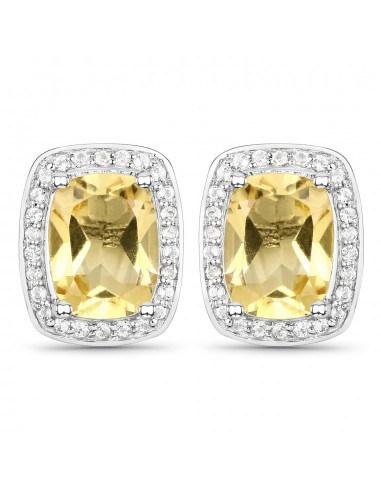 2.81 Carat Genuine Citrine and White Topaz .925 Sterling Silver Earrings Véritable concentré