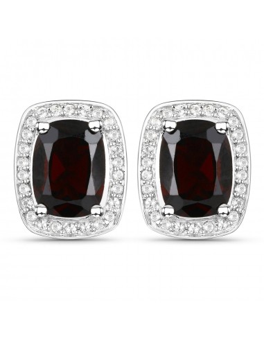 3.71 Carat Genuine Garnet and White Topaz .925 Sterling Silver Earrings Amélioration de cerveau avec