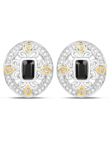 0.93 Carat Genuine Blue Sapphire and White Diamond .925 Sterling Silver Earrings en ligne des produits 