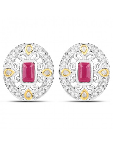 0.77 Carat Genuine Ruby and White Diamond .925 Sterling Silver Earrings brillant des détails fins