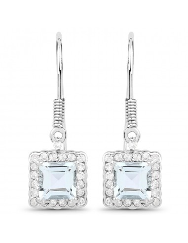 1.38 Carat Genuine Aquamarine and White Diamond .925 Sterling Silver Earrings en ligne