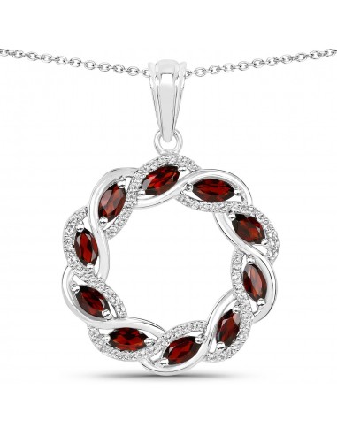 2.33 Carat Genuine Garnet and White Topaz .925 Sterling Silver Pendant de la marque