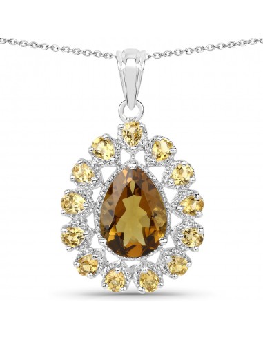 7.63 Carat Genuine Champagne Quartz and Citrine .925 Sterling Silver Pendant ou a consommer sur place