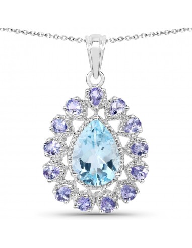 7.12 Carat Genuine Blue Topaz and Tanzanite .925 Sterling Silver Pendant de pas cher