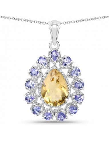 6.22 Carat Genuine Citrine and Tanzanite .925 Sterling Silver Pendant pas cher 