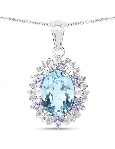 8.13 Carat Genuine Blue Topaz and Tanzanite .925 Sterling Silver Pendant shop