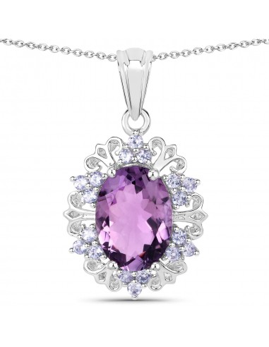 5.53 Carat Genuine Amethyst and Tanzanite .925 Sterling Silver Pendant en stock