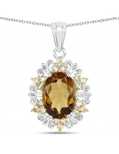 5.71 Carat Genuine Champagne Quartz and Citrine .925 Sterling Silver Pendant de France