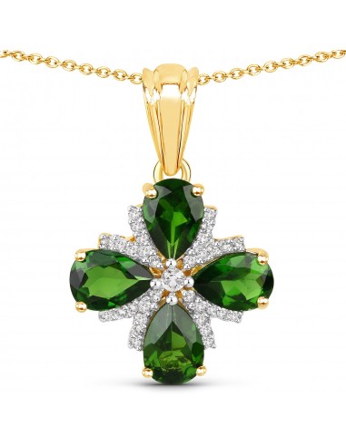 2.70 Carat Genuine Chrome Diopside and White Topaz .925 Sterling Silver Pendant votre