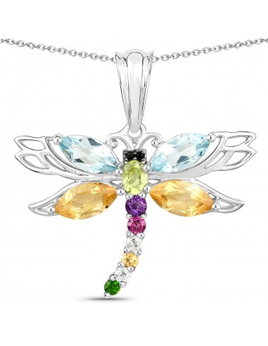 2.88 Carat Genuine Multi Stones .925 Sterling Silver Pendant Amélioration de cerveau avec