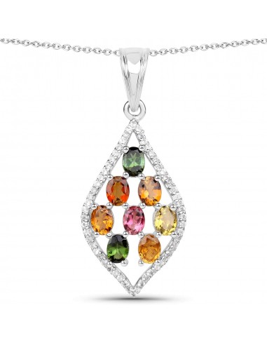 1.64 Carat Genuine Multi Tourmaline and White Zircon .925 Sterling Silver Pendant 50-70% off 