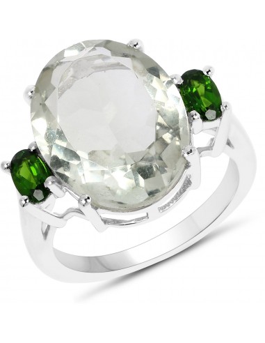 8.34 Carat Genuine Green Amethyst and Chrome Diopside .925 Sterling Silver Ring en ligne