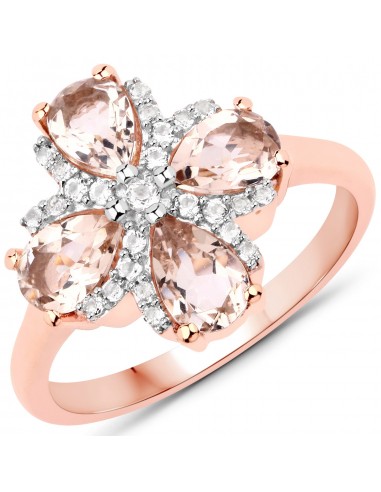 1.67 Carat Genuine Morganite and White Topaz .925 Sterling Silver Ring livraison gratuite