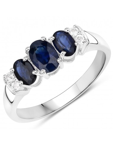 1.01 Carat Genuine Blue Sapphire and White Topaz .925 Sterling Silver Ring de France