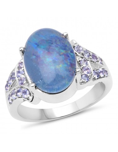 4.12 Carat Genuine Triplet Opal and Tanzanite .925 Sterling Silver Ring pas cheres