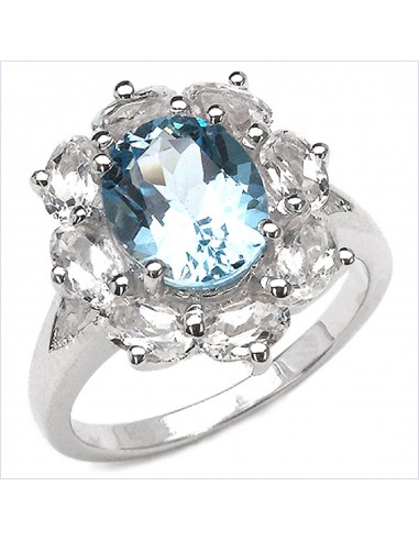 4.79 Carat Genuine Blue Topaz and White Topaz .925 Sterling Silver Ring Faites des économies