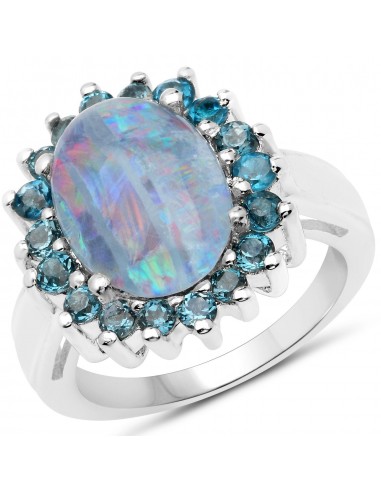 4.81 Carat Genuine Doublet Opal and London Blue Topaz .925 Sterling Silver Ring à prix réduit toute l'année