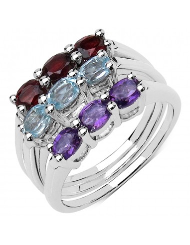 1.65 Carat Genuine Multi Stones .925 Sterling Silver Ring une grave pollution 