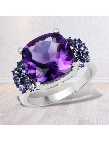 6.34 Carat Genuine Amethyst and Tanzanite .925 Sterling Silver Ring Faites des économies