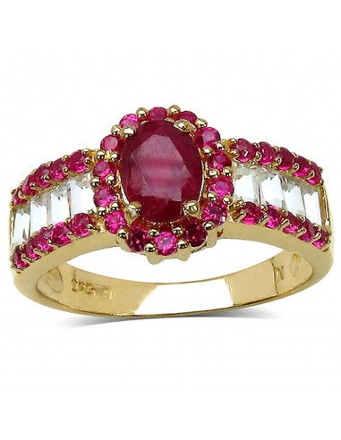 2.89 Carat Glass Filled Ruby, Created Ruby and White Topaz .925 Sterling Silver Ring la chaussure